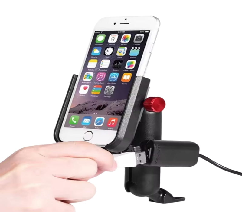 IMP0172 - PORTA CELULAR ALUMINIO REGULABLE CON CARGADOR USB